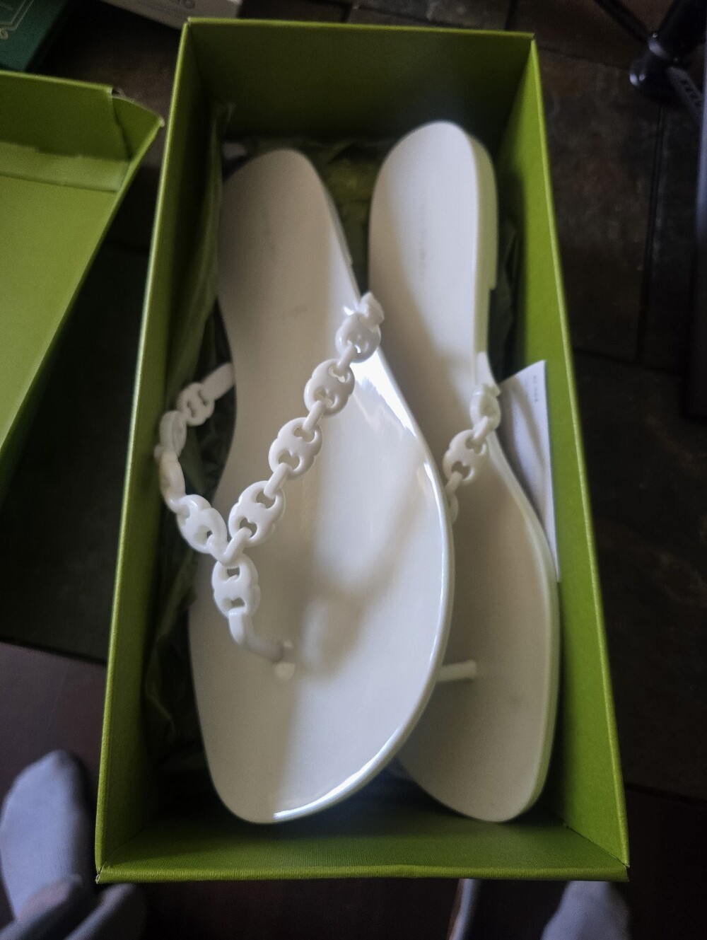 Tory Burch Women's White Chain-Detail Thong Jelly Sandals